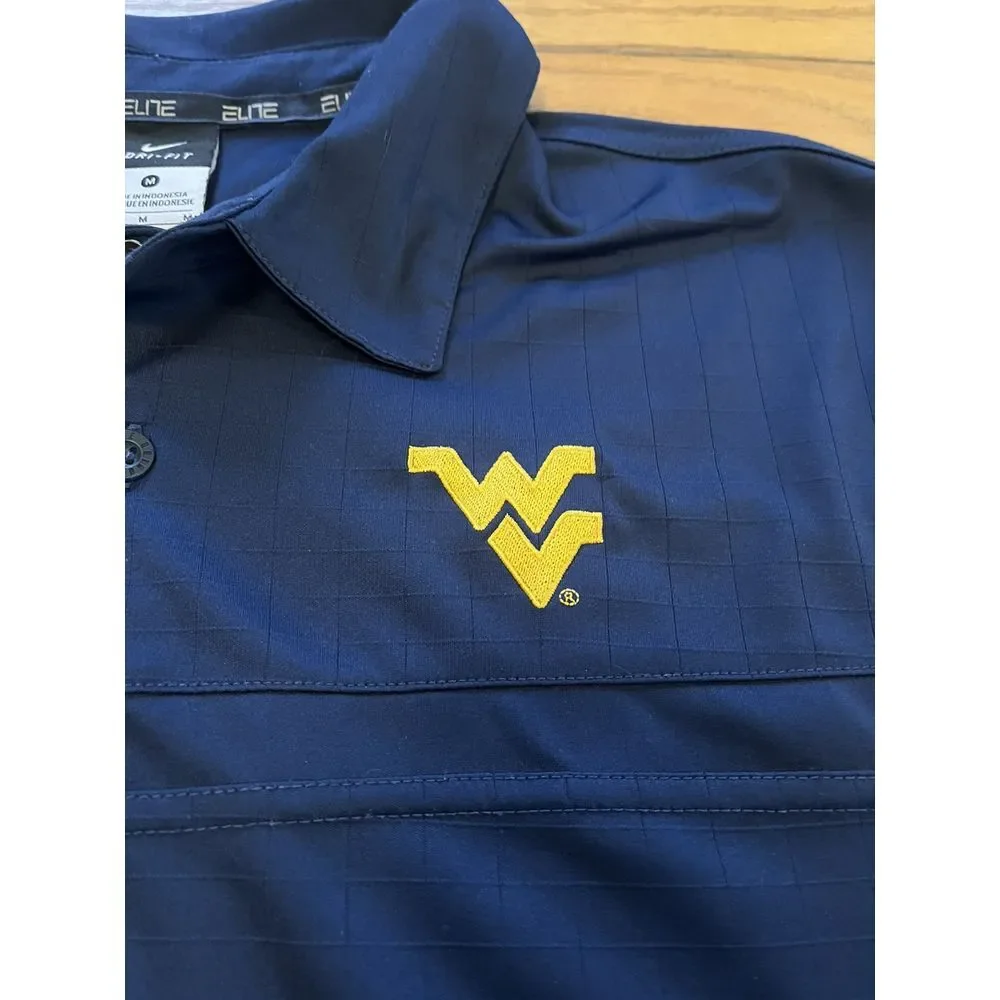 Nike Elite Dri Fit West Virginia Mountaineers WVU Blue Golf Polo‎ Men's Medium